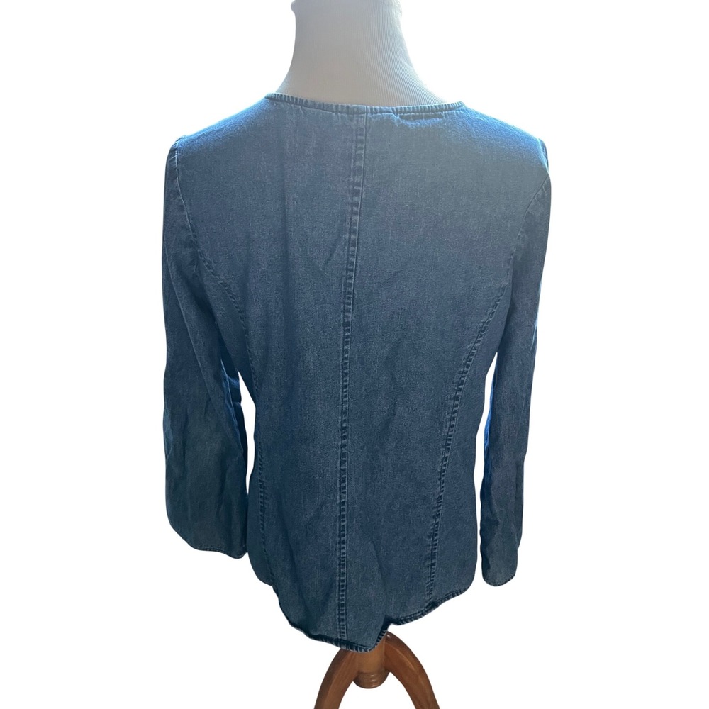 Faded Glory Womens Denim Embroidered Tunic Blouse Boho Lace Up Blue Size Medium - Picture 3 of 7